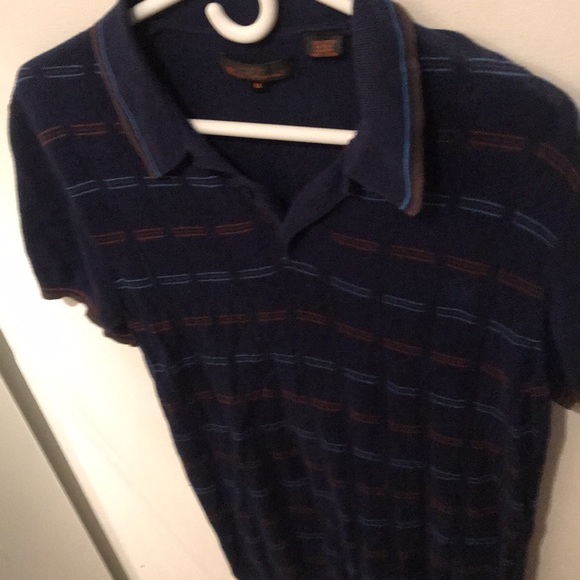 Ben Sherman 100% Cotton midnight blue polo with baby blue and orange pattern - Picture 3 of 4